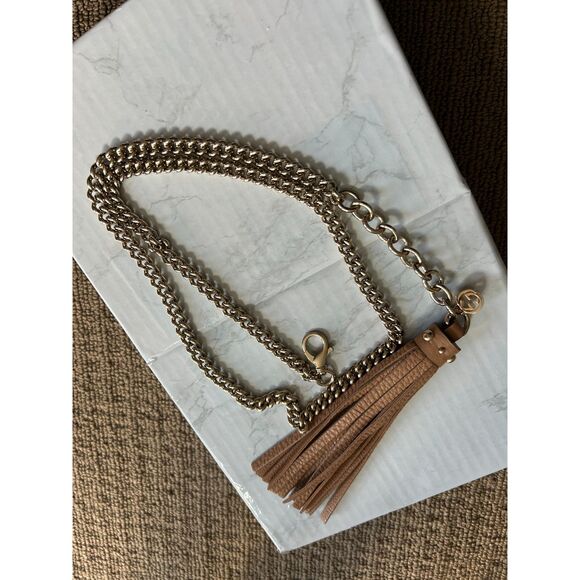 Gucci Chain Leather Tassel Belt Silver / Tan - Picture 2 of 2